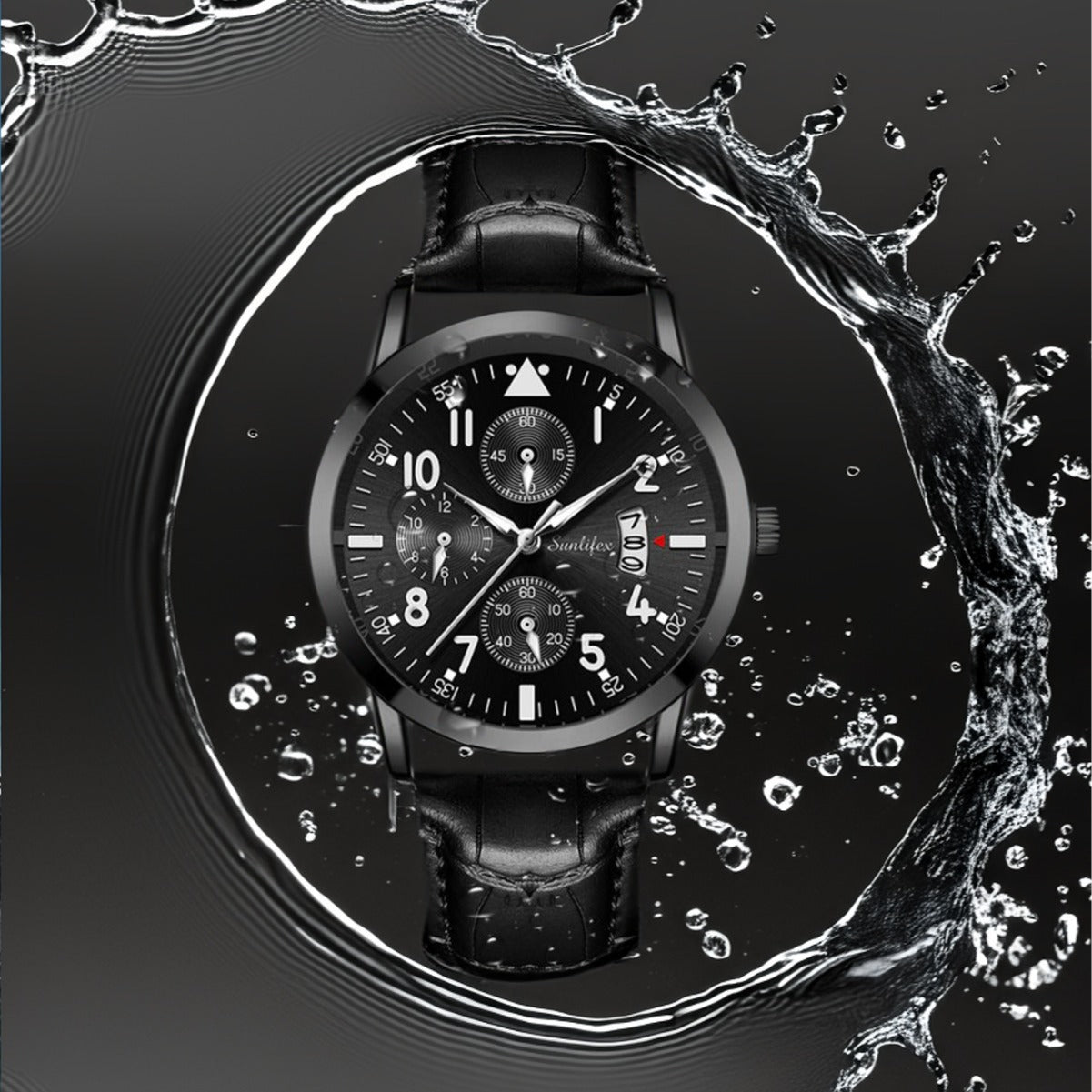 New Men's Watch Student Men's Night Light Waterproof Sports Leather Strap Black Quartz Watch - Korvel