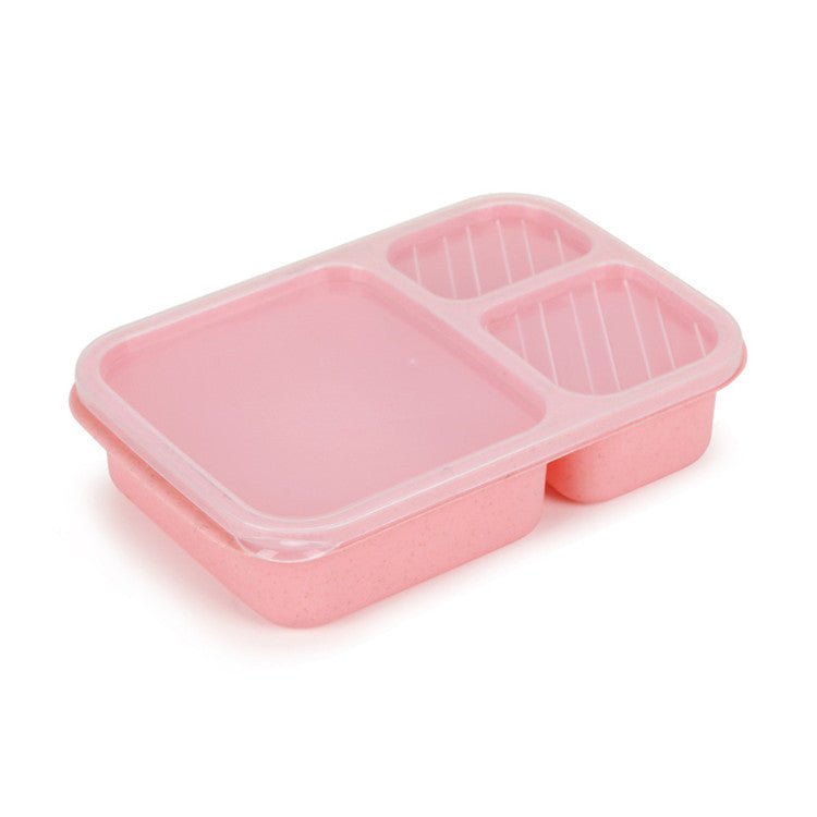 Microwaveable rectangular wheat straw compartment lunch box fresh-keeping lunch box - Korvel