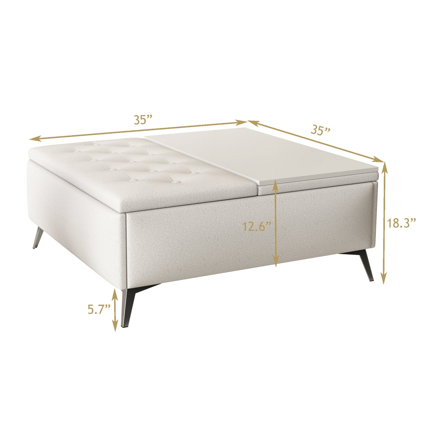 35 inch Wide Square storage benches Coffee Table with Lift Top Oversized Storage Ottoman in Upholstered for Living Room - Korvel