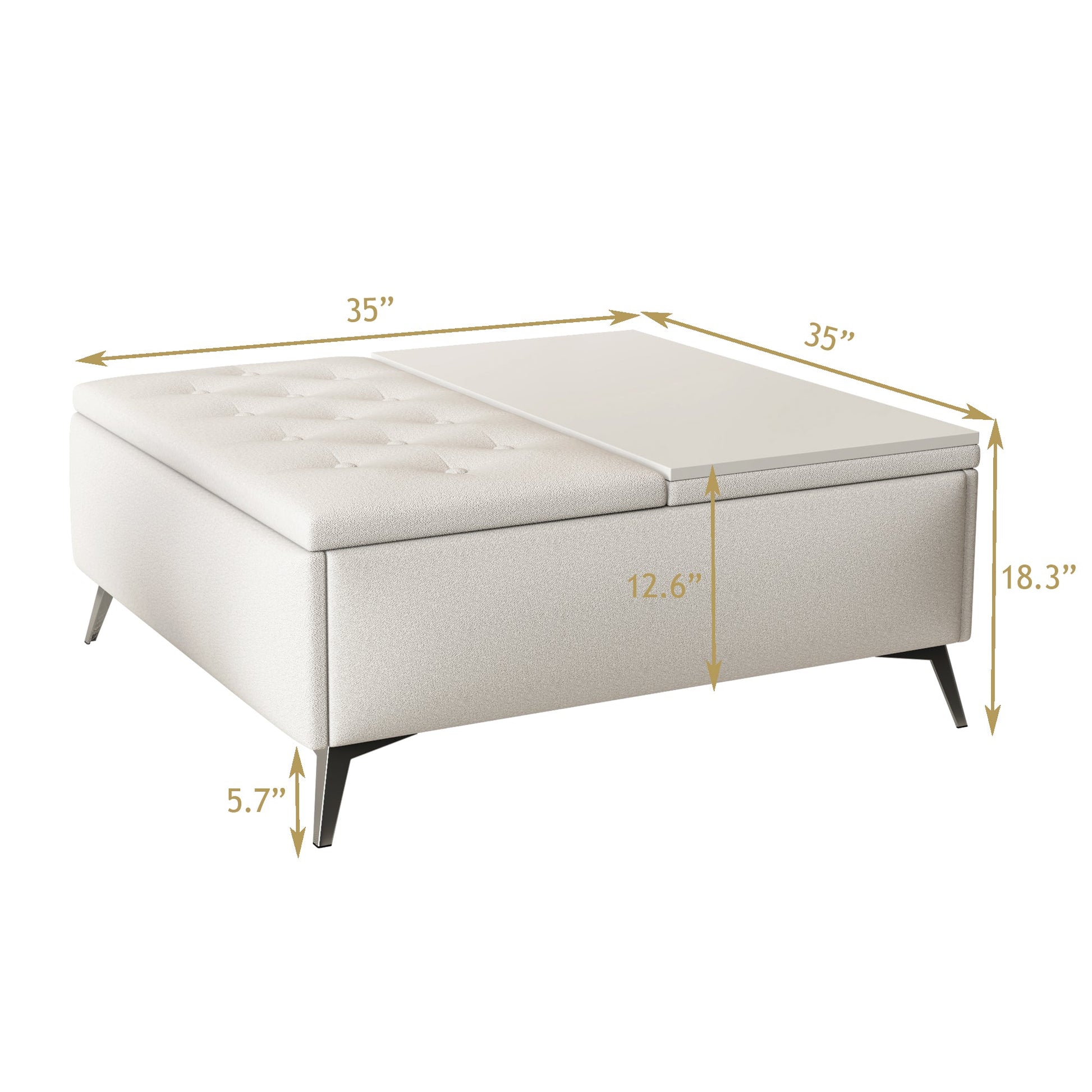 35 inch Wide Square storage benches Coffee Table with Lift Top Oversized Storage Ottoman in Upholstered for Living Room - Korvel
