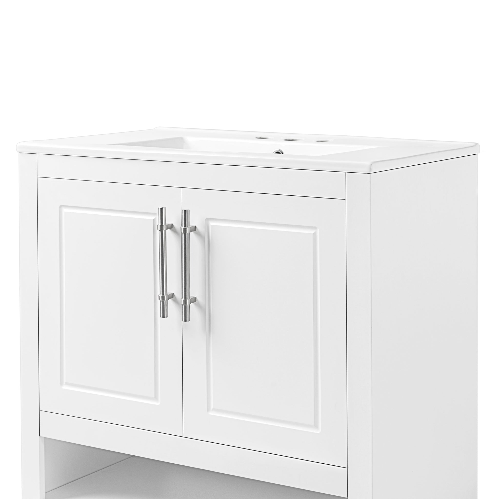 30" Bathroom Vanity with Sink  Multi-functional Bathroom Cabinet with Doors and Drawers Solid Frame and MDF Board, White - Korvel