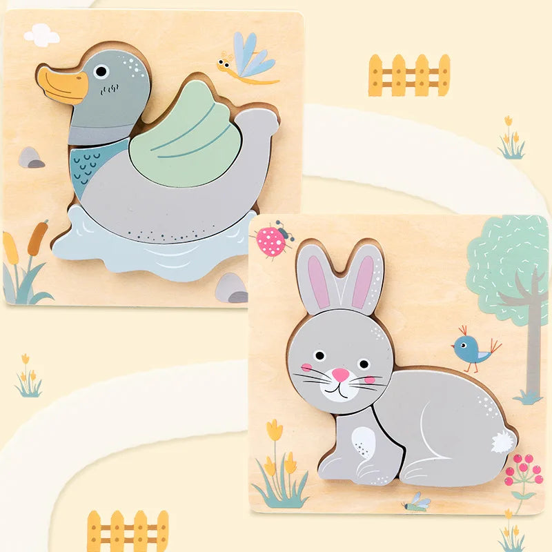 Puzzle en bois en relief d'animaux en cartoon