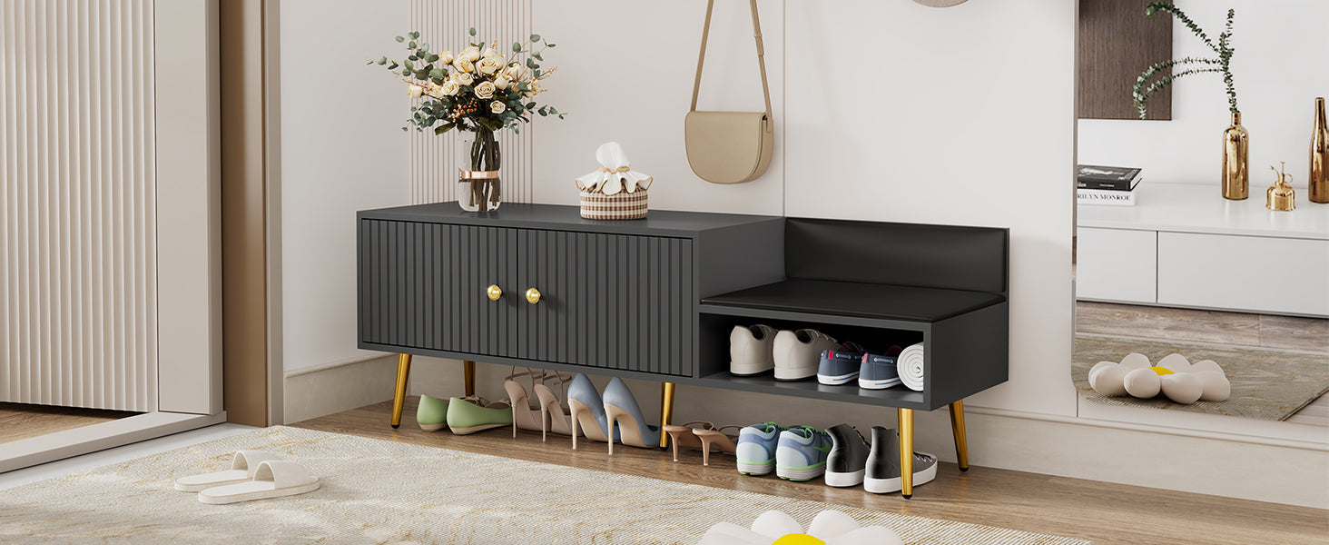 Modern Shoe Storage Bench with Hidden Storage and Upholstered Cushions for Bedside, Living Room and Entryway (Gray) - Korvel