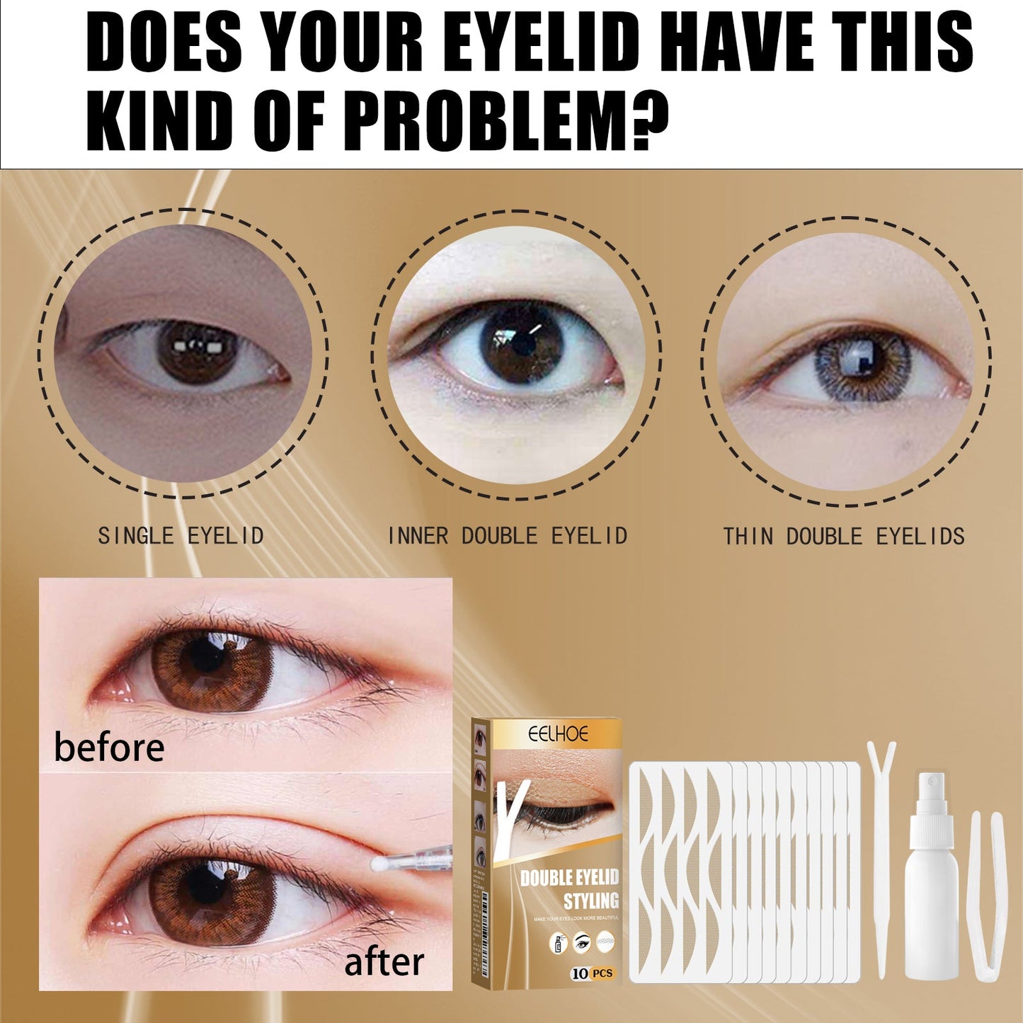 Double Eyelid Styling, Eyelet Lace Mesh Invisible Glue-Free Breathable Super Stick Long Lasting Clip Set - Korvel
