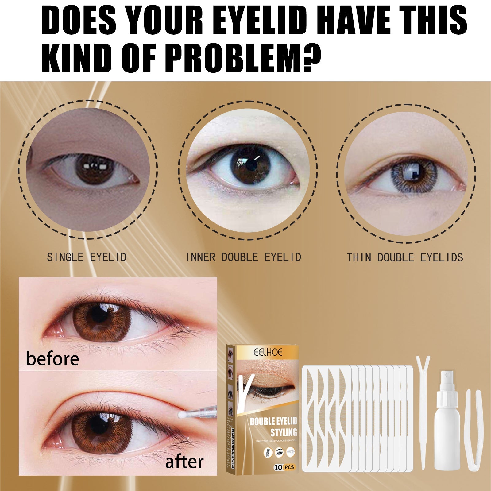Double Eyelid Styling, Eyelet Lace Mesh Invisible Glue-Free Breathable Super Stick Long Lasting Clip Set - Korvel