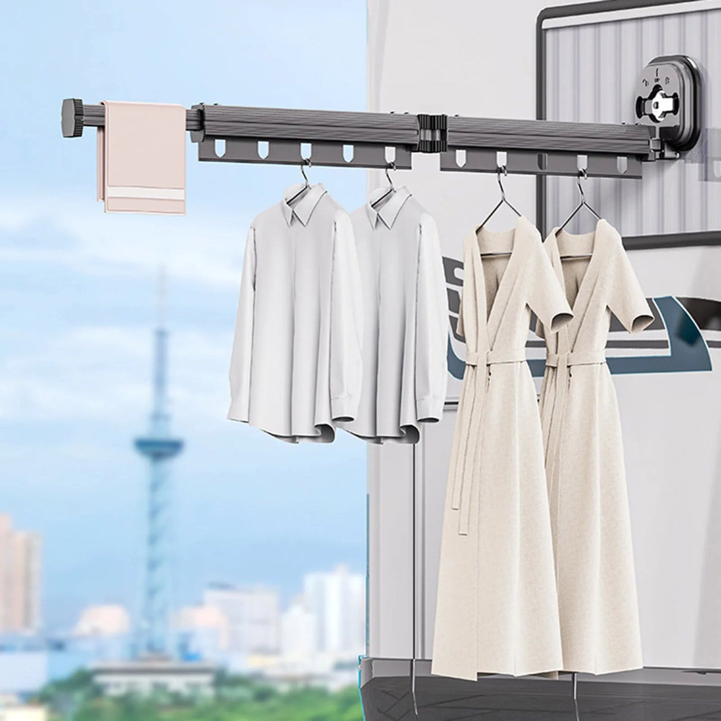 Multifunctional Retractable Fold Away Clothes Drying Hanger Space-Saving Bathrooms Usage - Korvel