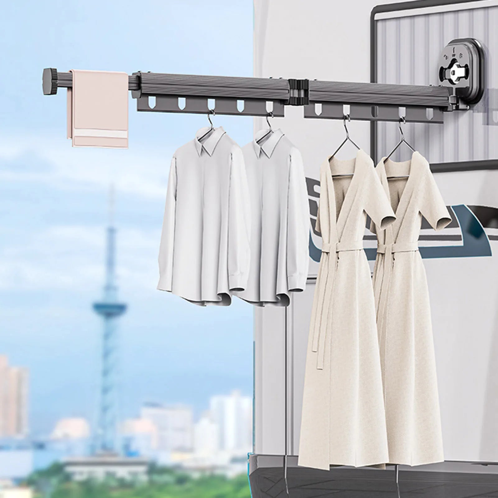 Multifunctional Retractable Fold Away Clothes Drying Hanger Space-Saving Bathrooms Usage - Korvel