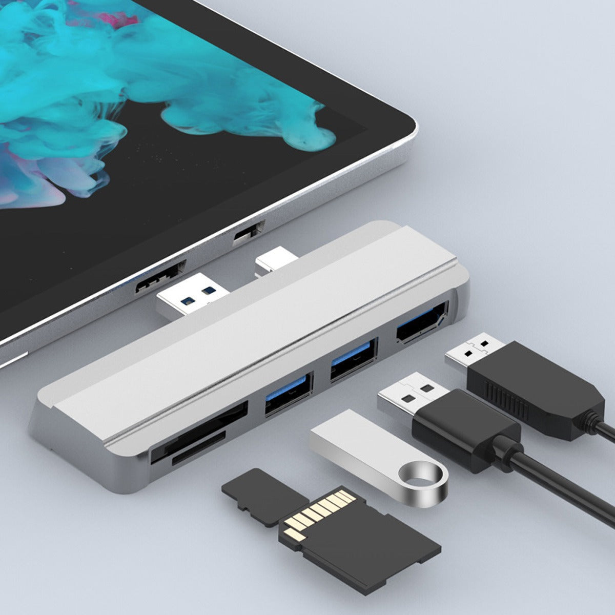Suitable for Surface Pro 4/5/6 docking station USB to HDMI same screen card reader expansion hub - Korvel