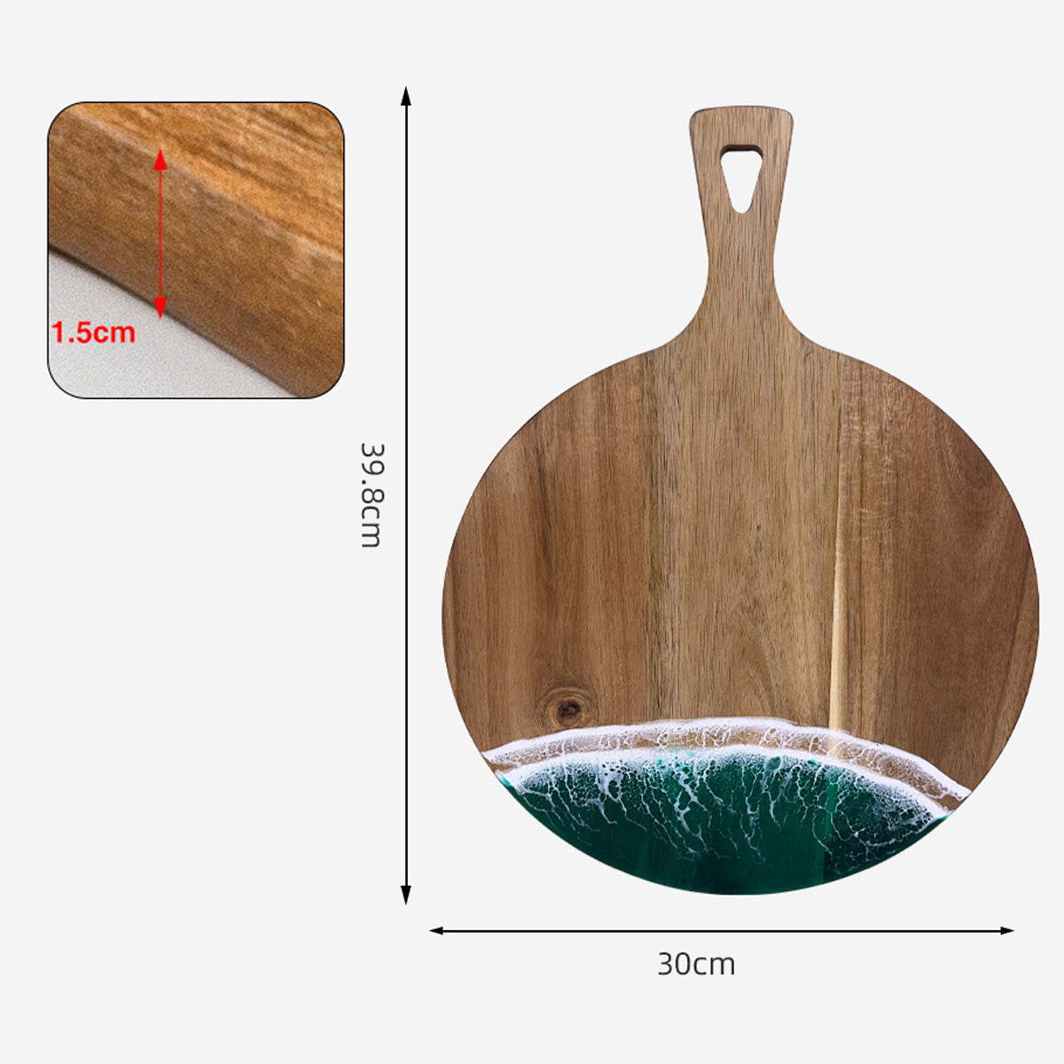 Wood Cutting Board Resin Blue green Wave Pattern - Korvel