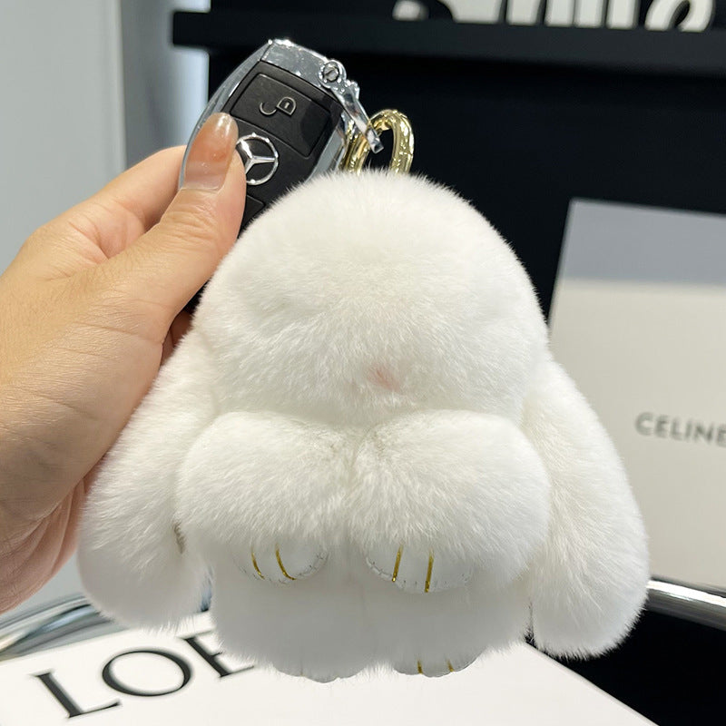 Cute Rex Rabbit Fur Doll Bunny Car Keychain Pendant Mini Bag Plush Dead Ornament Rabbit - Korvel