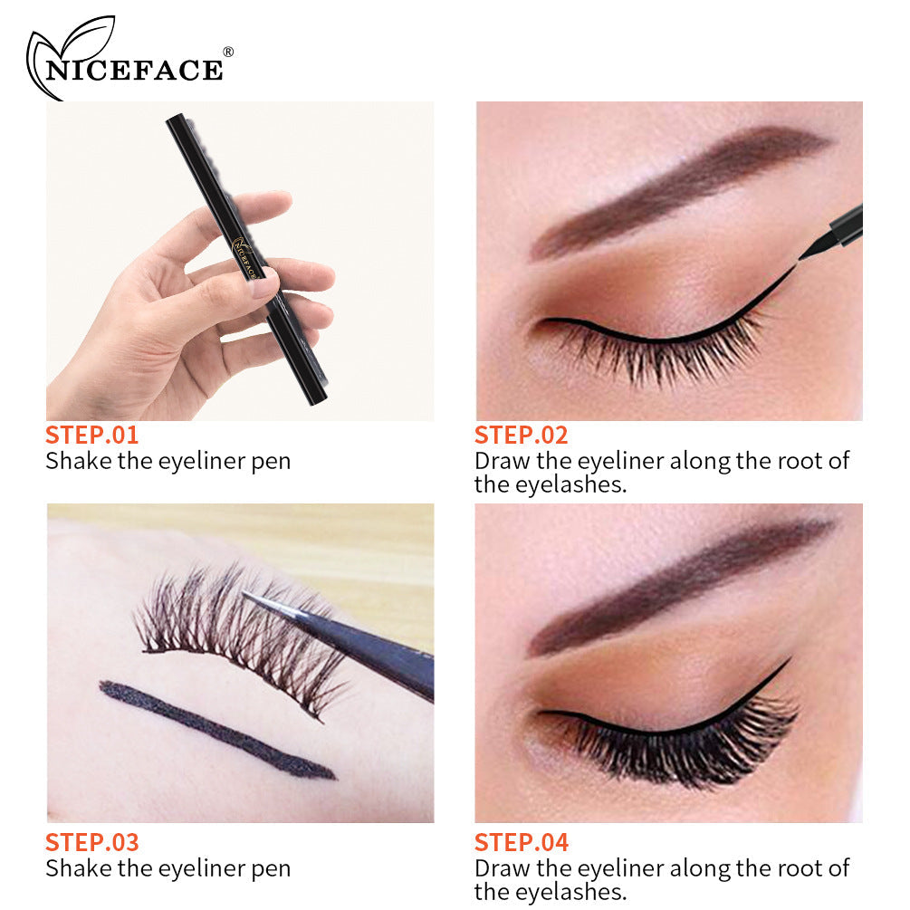 NICEFACE Eyeliner 3 In 1 Multifunctional Waterproof Anti-Smudge Non-Magnetic Natural Sticky Eyeliner - Korvel
