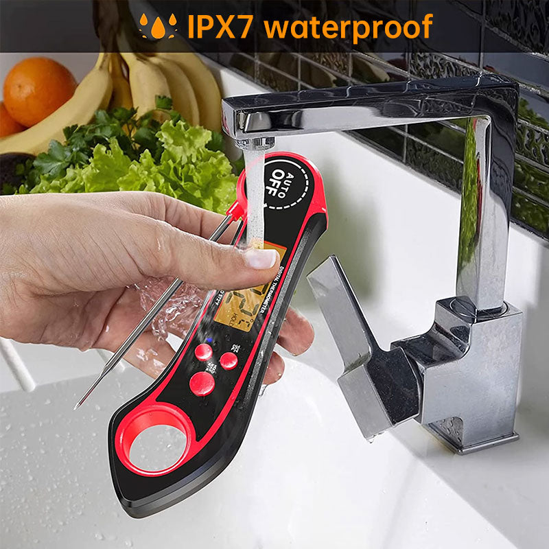 Foldable IP7 digital thermometer with dual probes: for cooking, BBQ, meat, grilling, food kitchen tools. - Korvel