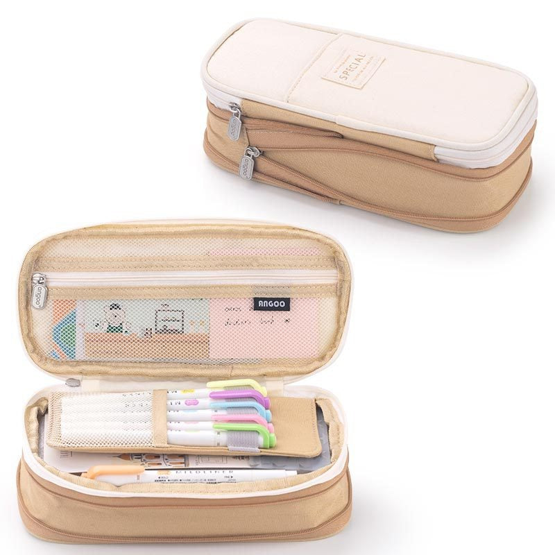 Macaron color block can transform into a large capacity upgraded pencil case stationery - Korvel