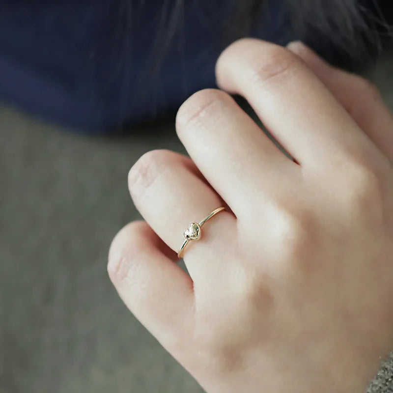 925 Sterling Silver Plated 14K Gold Chubby Love Ring for Girl Simple and Versatile Super Cute Heart Ring Fine Jewelry - Korvel
