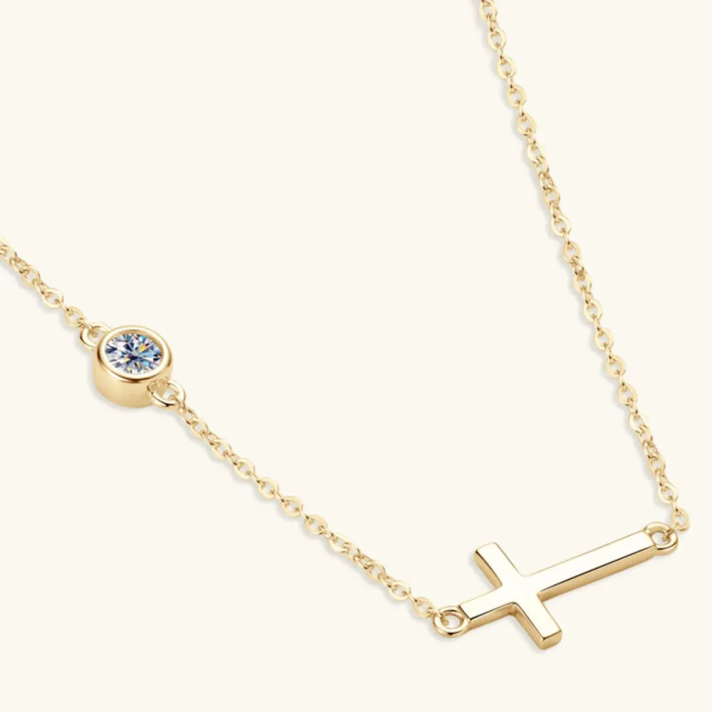 Cross 925 Sterling Silver Moissanite Necklace - Korvel