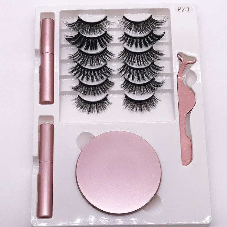 Eight Pairs Of Magnet False Eyelashes With Round Box Mirror Magnetic Iron-Absorbing Stone Eyelashes Magnetic Eyeliner Liquid Eyelashes - Korvel