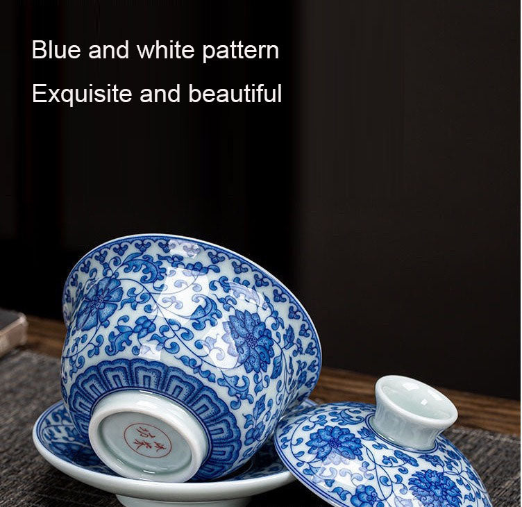 Ceramic set, three talents, covered bowl, old clay, retro kung fu tea set, tea bowl, underglaze tiger cup, Jingdezhen - Korvel