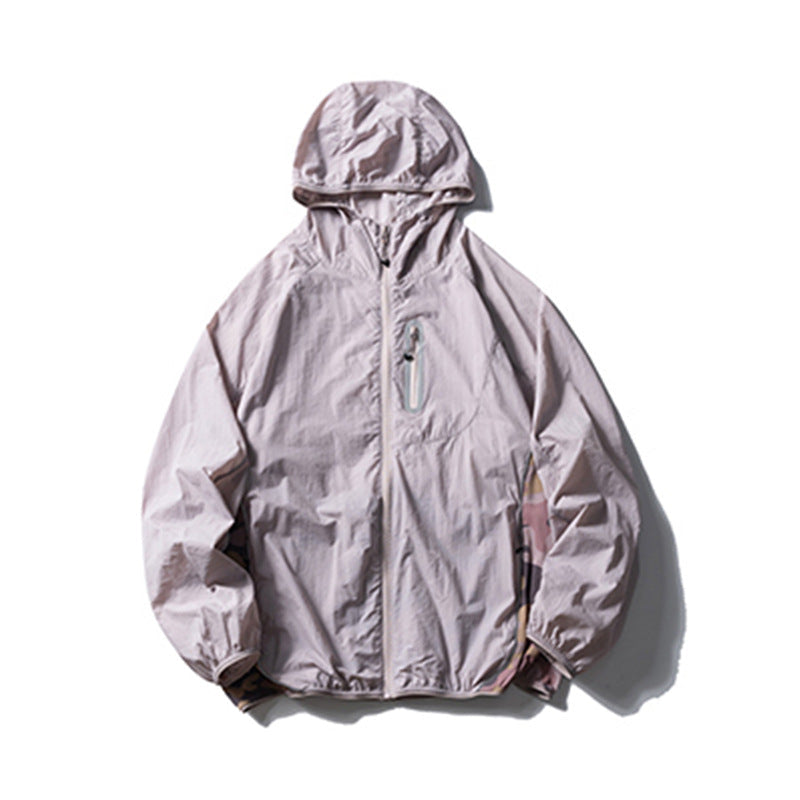 Camouflage Spliced Thin Hooded Sun Protection Clothing Men's Outdoor Sports Reflective Design Casual Jacket Trendy - Korvel