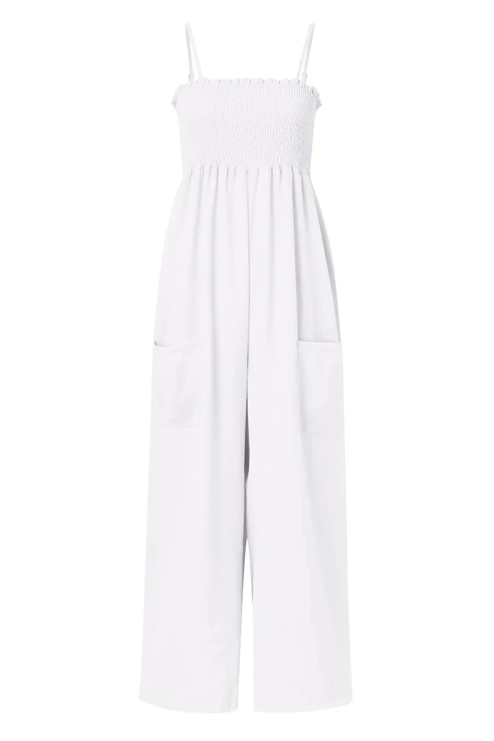 Smocked Spaghetti Strap Wide Leg Jumpsuit - Korvel