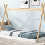Twin Size Tent Floor Bed with Triangle Structure  White+Natural - Korvel
