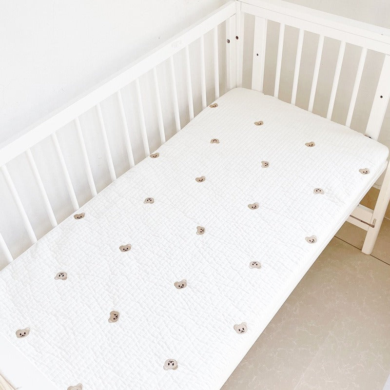 Baby fitted sheet pure cotton plus cotton sheets ins Japanese and Korean style quilted embroidered newborn sheets autumn and winter children's mattress - Korvel