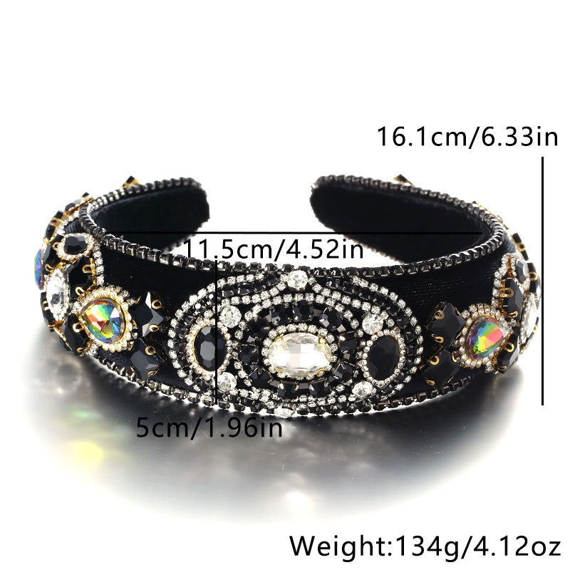 Fashionable Baroque Retro Inlaid Colored Water Diamond Sponge Head Hoop - Korvel