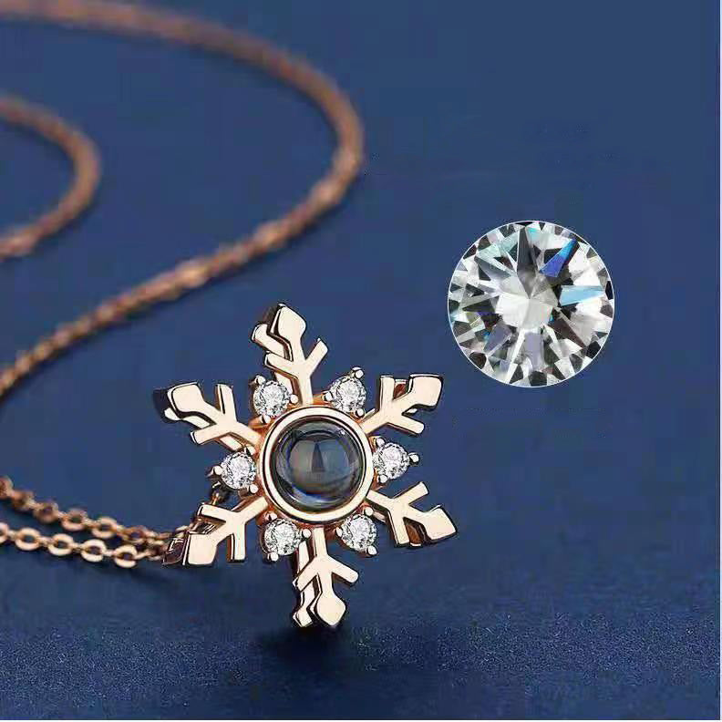 100 Languages I Love You Projection Snowflake Pendant Necklace Valentine's Day Girlfriend Gift - Korvel