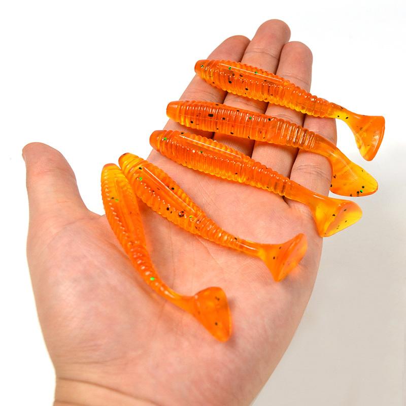 5Pcs/Bag 8cm 5.7g Silicone T Tail Brown Grub Worm Fishing Lure - Korvel