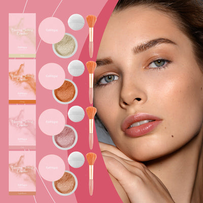Setting powder with brush， Natural Makeup Light, Delicate Breathable Fit Dry And Wet Dual Use Powder Lasting Makeup - Korvel