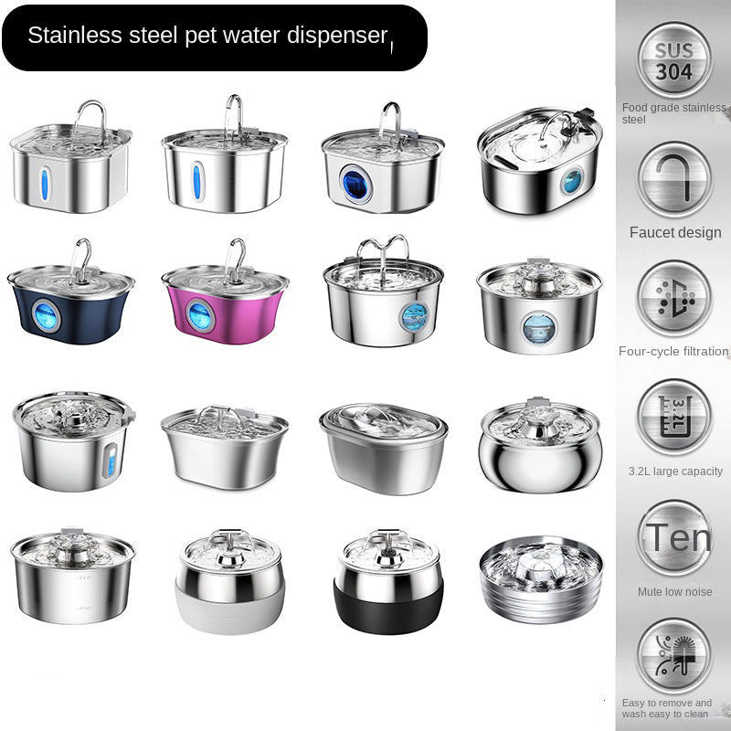 Distributeur d'eau intelligent en acier inoxydable premium pour animaux de compagnie