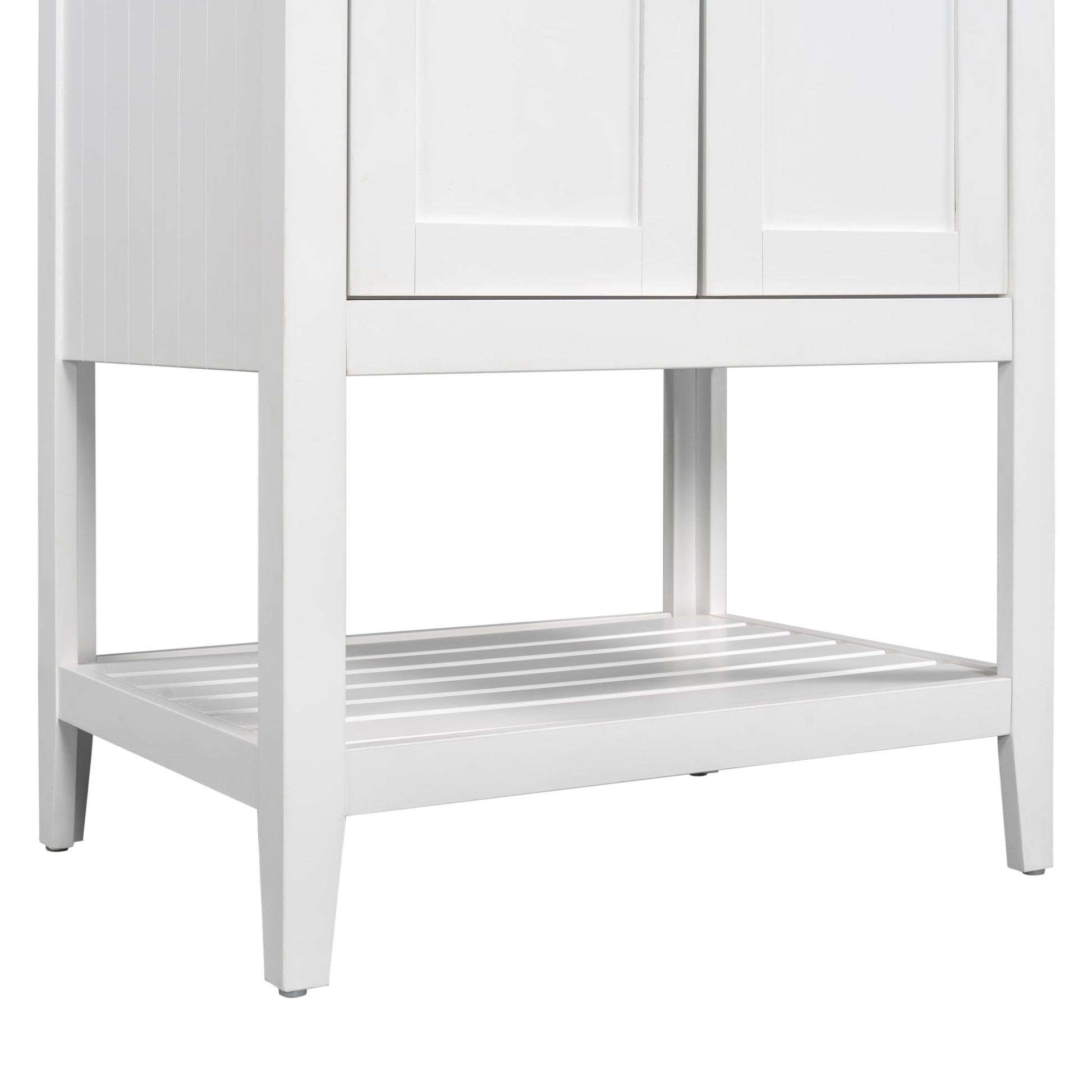 24" White Modern Sleek Bathroom Vanity Elegant Ceramic Sink with Solid Wood Frame Open Style Shelf - Korvel