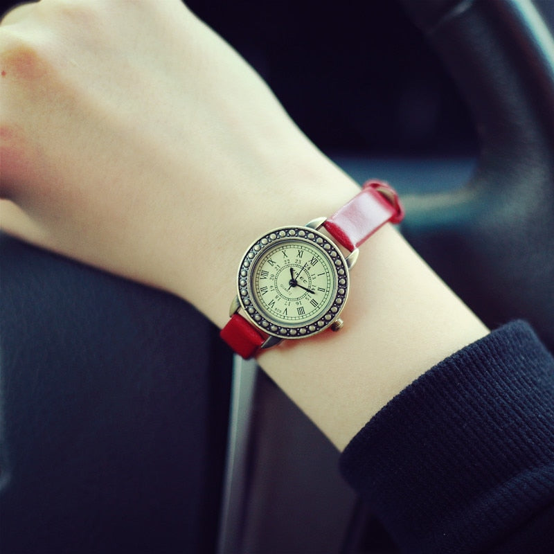 Vintage Leather Bracelet Watch for Women