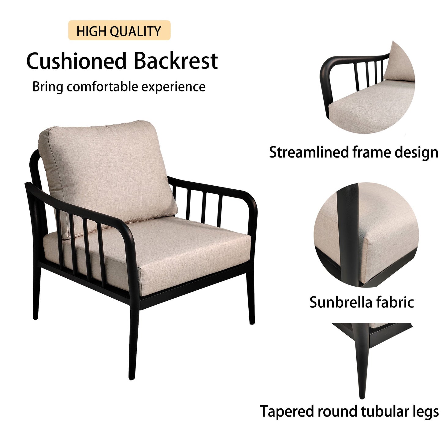 Ensemble de conversation de patio en aluminium moderne 5PC