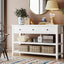Retro Design Console Table with Two Open Shelves, Pine Solid Wood Frame and Legs for Living Room (Antique White) - Korvel