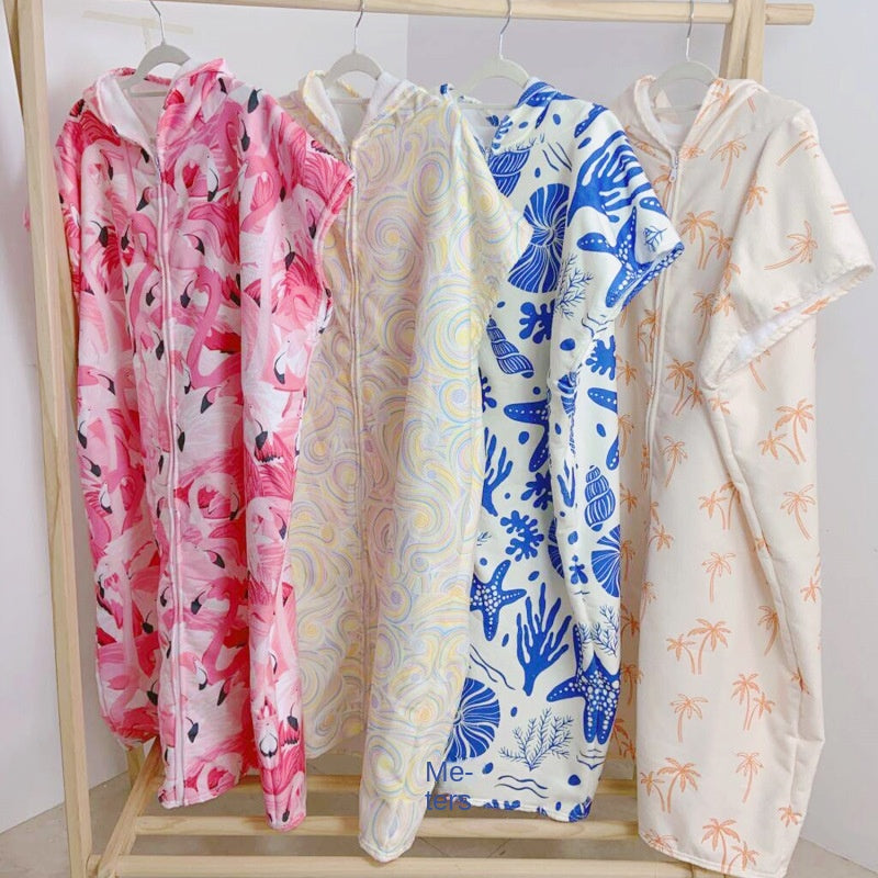 Hooded Towel Ultra-fine Fiber Zipper Wearable Bathrobe Cape Beach Towel - Korvel