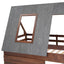 Wood Twin Size House Bunk Bed with Roof, Ladder and 2 Windows, Oak & Smoky Grey - Korvel