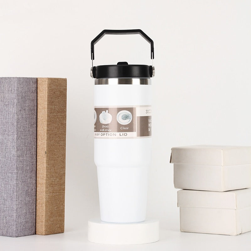 20oz30ozPortable Car Cup Stainless Steel Cup Travel Sports Water Bottle With Handle Cover Coffee Tumbler Cup - Korvel