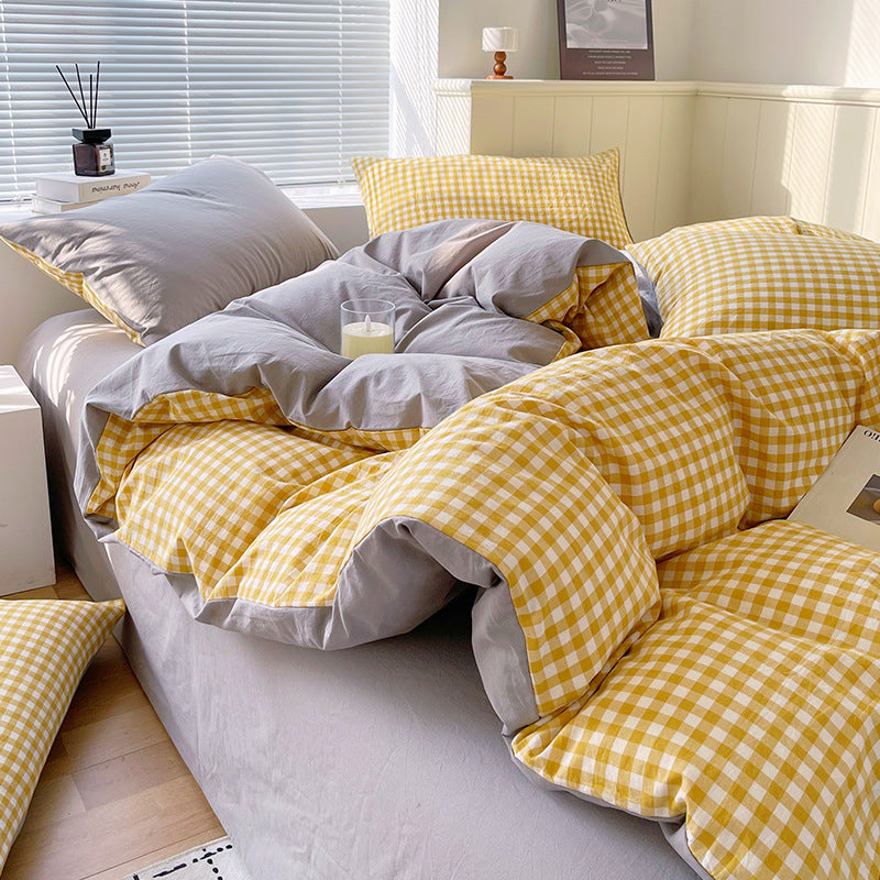 Cotton Dyed Washed Cotton Bedding Set Pure Cotton A Class Flat Sheet Quilt Cover Fitted Sheet Quilt Cover Three-Piece Set Striped - Korvel