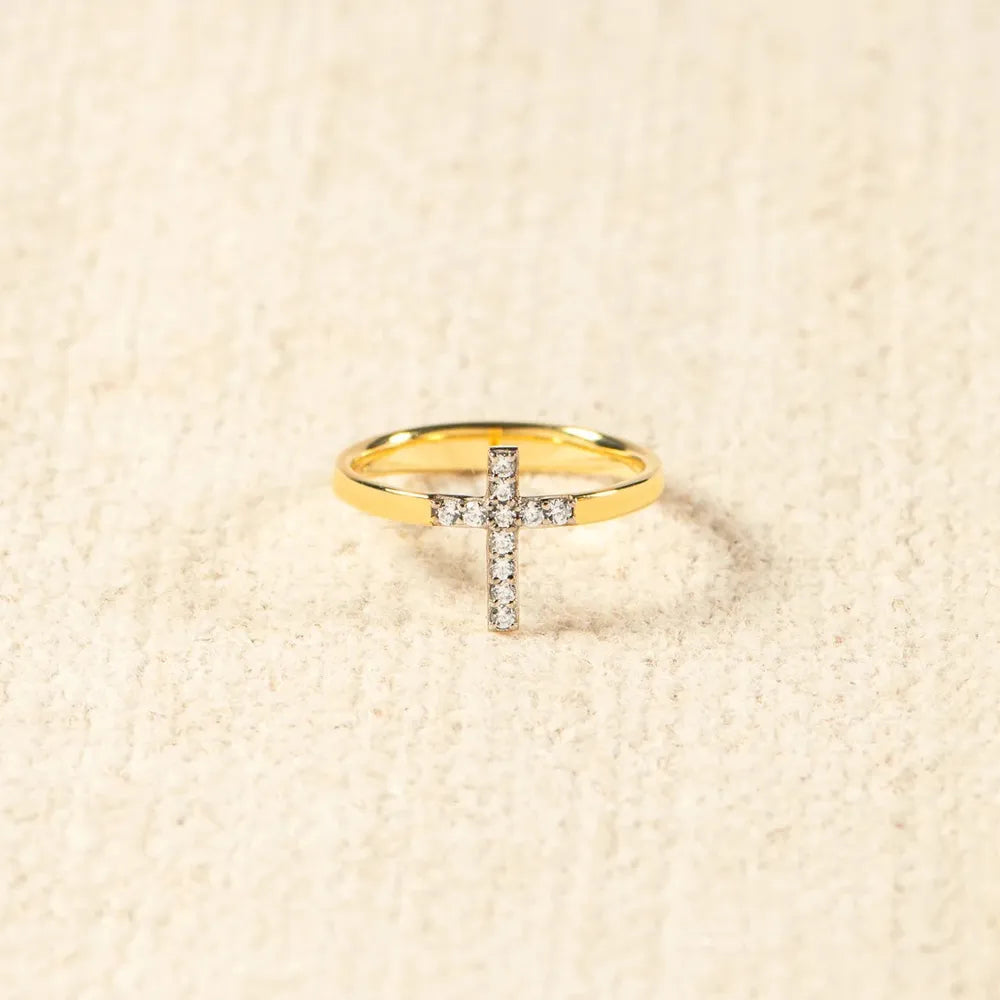 925 Sterling Silver Inlaid Zircon Cross Ring - Korvel