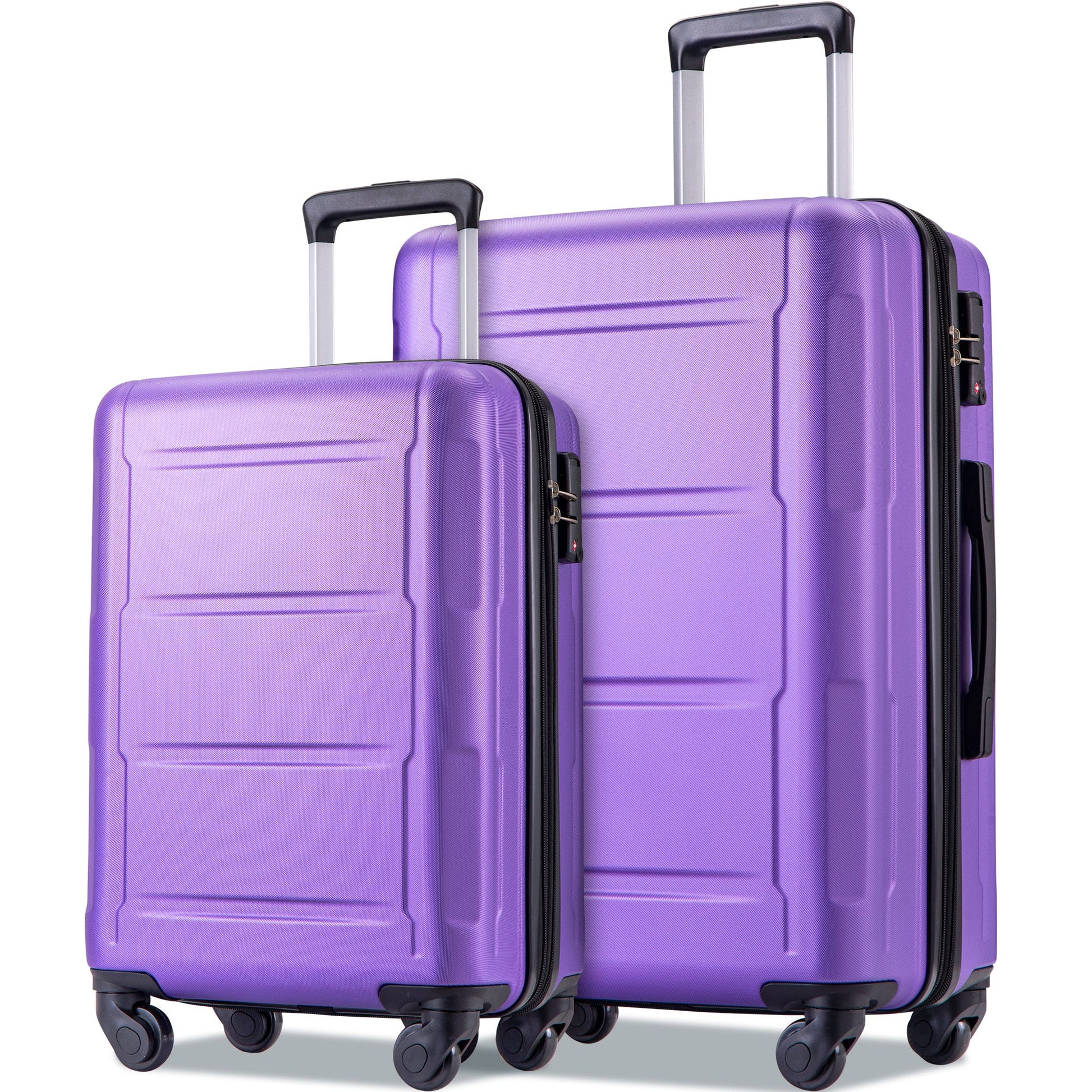 Expanable Spinner Wheel 2 Piece Luggage Set ABS Lightweight Suitcase with TSA Lock 20inch+28inch Purple + Plastic - Korvel