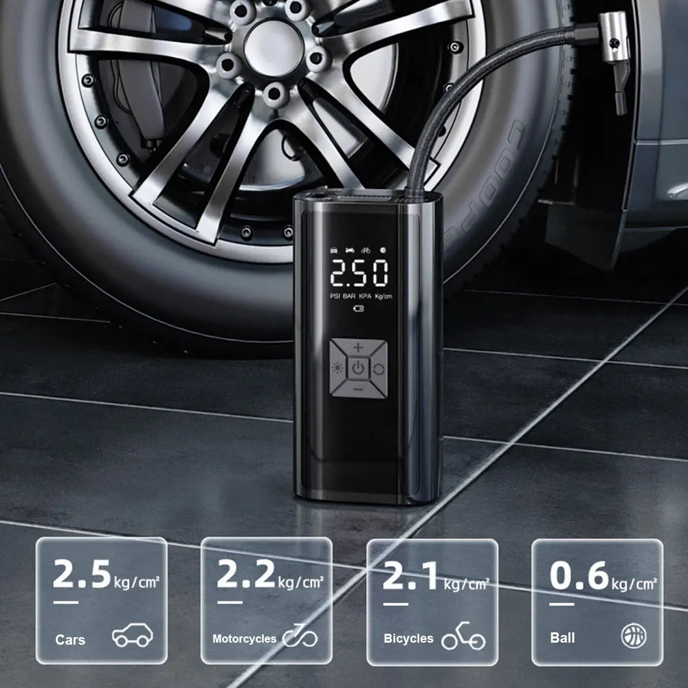 6000mAh Portable Car Air Compressor - 12V Electric Tire Inflator