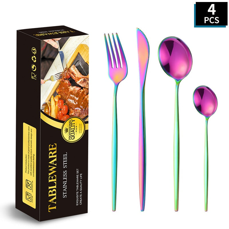 Portuguese Stainless Steel Knife Fork Spoon Golden Steak Knife Fork Set Four-Piece Tableware Set - Korvel