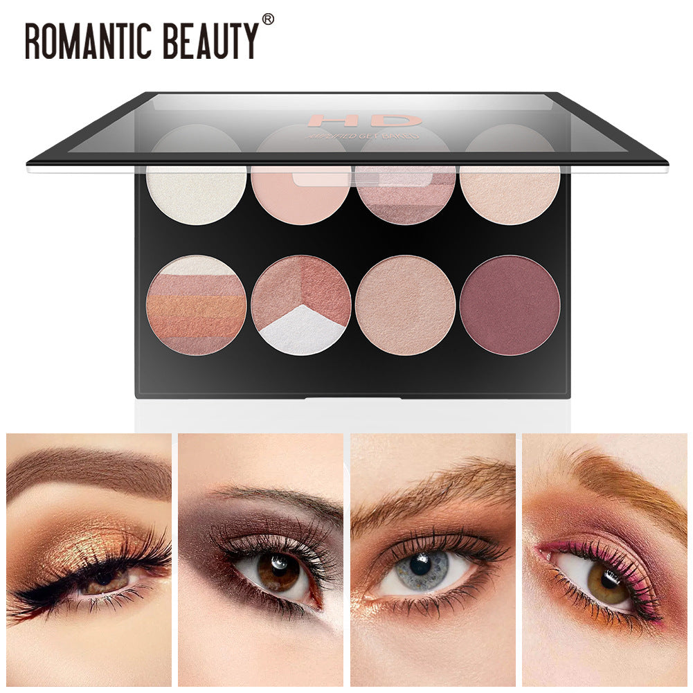 Romantic Beauty 8-Compartment Multi-Color Eyeshadow Pearl Matte Easy To Apply Finishing Eyeshadow Palette - Korvel