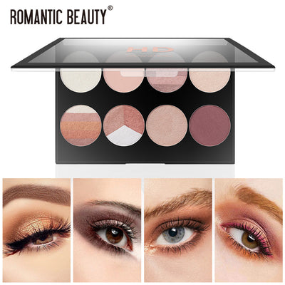 Romantic Beauty 8-Compartment Multi-Color Eyeshadow Pearl Matte Easy To Apply Finishing Eyeshadow Palette - Korvel