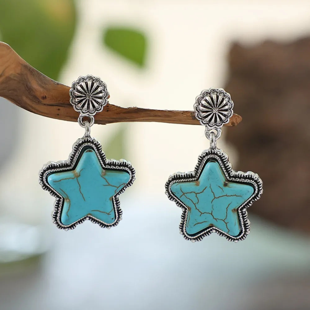 Artificial Turquoise Alloy Star Earrings - Korvel
