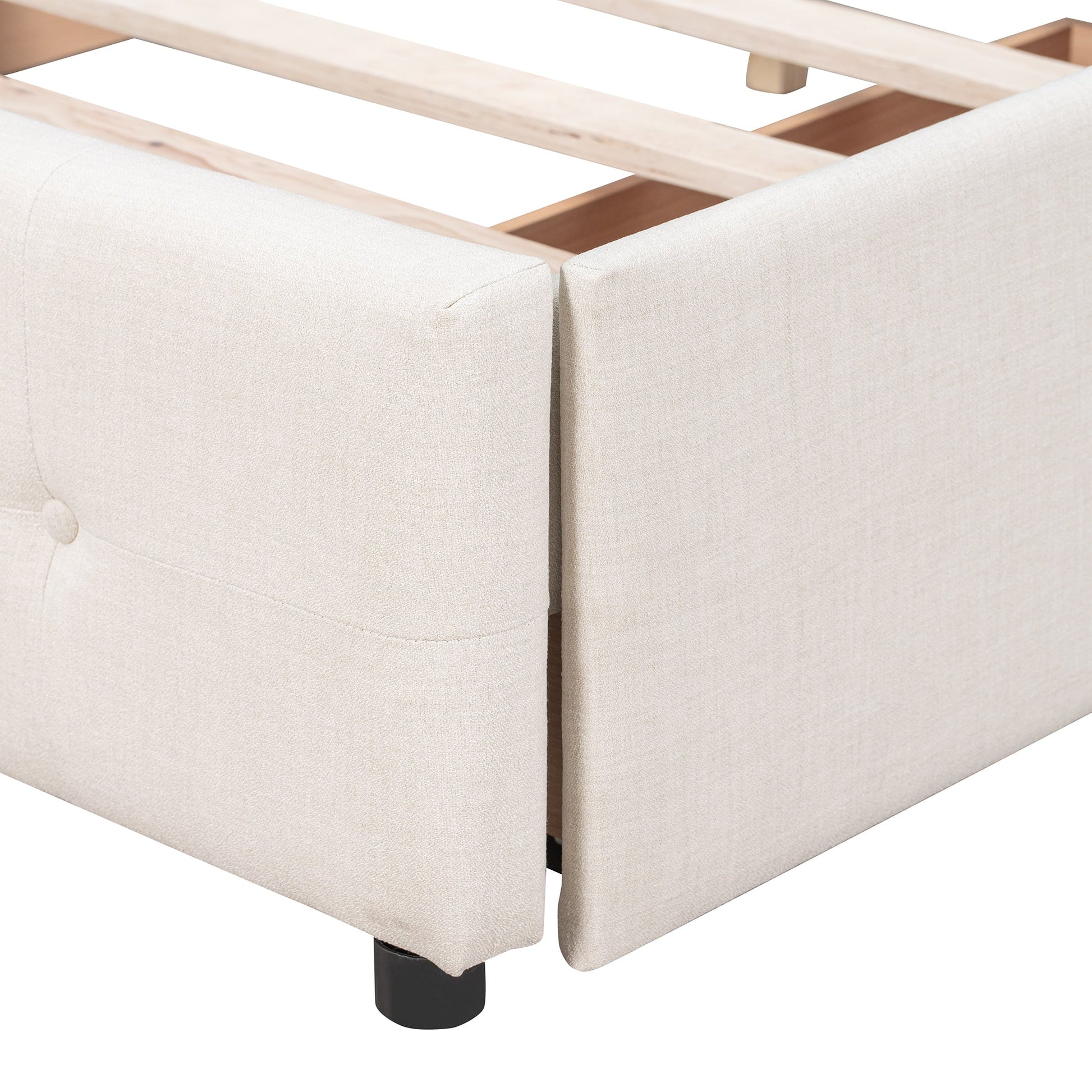 Upholstered Platform Bed with Classic Headboard and 4 Drawers No Box Spring Needed Linen Fabric Queen Size Beige - Korvel