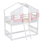 Twin over Twin House Bunk Bed with Roof , Window, Window Box, Door , with Safety Guardrails and Ladder, Pink/White - Korvel