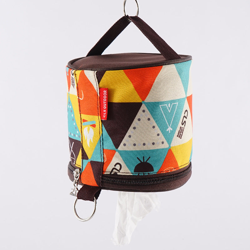 Outdoor camping folding ethnic style paper box storage bag car roll paper tissue box small cloth bag storage bag - Korvel