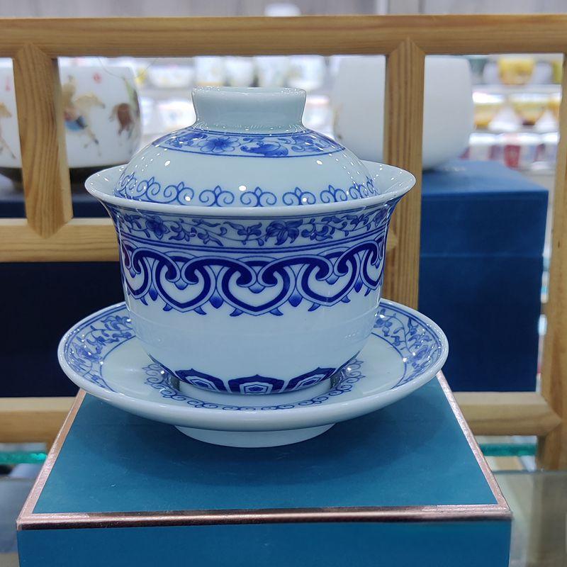 Ceramic set, three talents, covered bowl, old clay, retro kung fu tea set, tea bowl, underglaze tiger cup, Jingdezhen - Korvel
