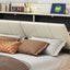 Large floating bed frame with storage headboard, touch sensor, night light and USB charger, padded platform bed, beige color - Korvel